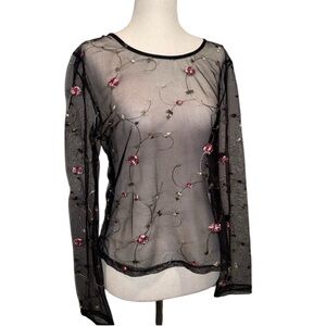 Wild Flower Mesh Long Sleeve Top